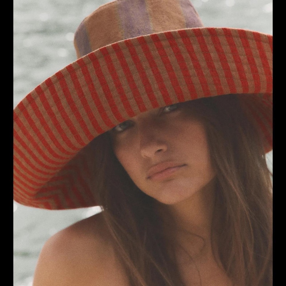 NWT Zara Reversible Striped Linen Hat Size Small